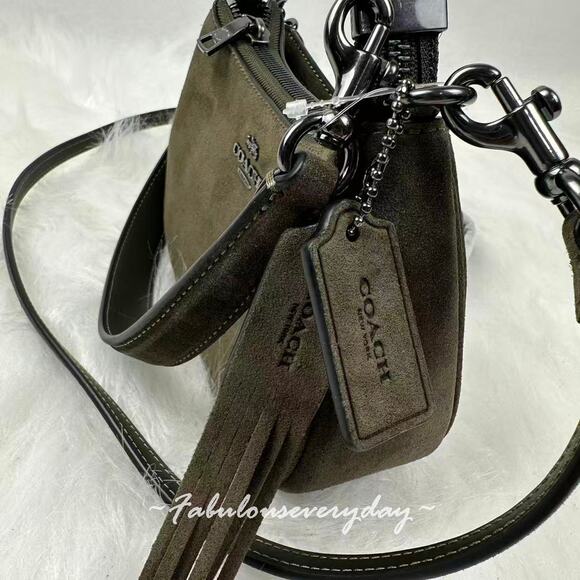 Coach Teri Mini Shoulder/Crossbody Bag In Suede/Gunmetal/Army Green CCE42 NWT - Picture 6 of 8